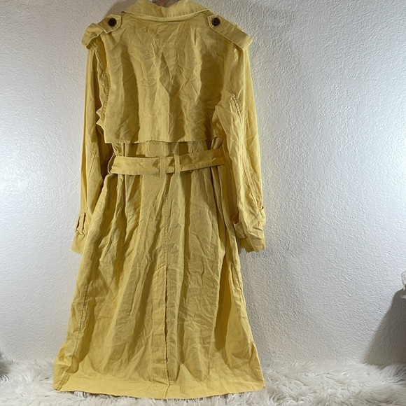 A New Day Women's Button Up Linen Trench Coat Jacket Yellow Linen/Rayon Pockets - Picture 5 of 14